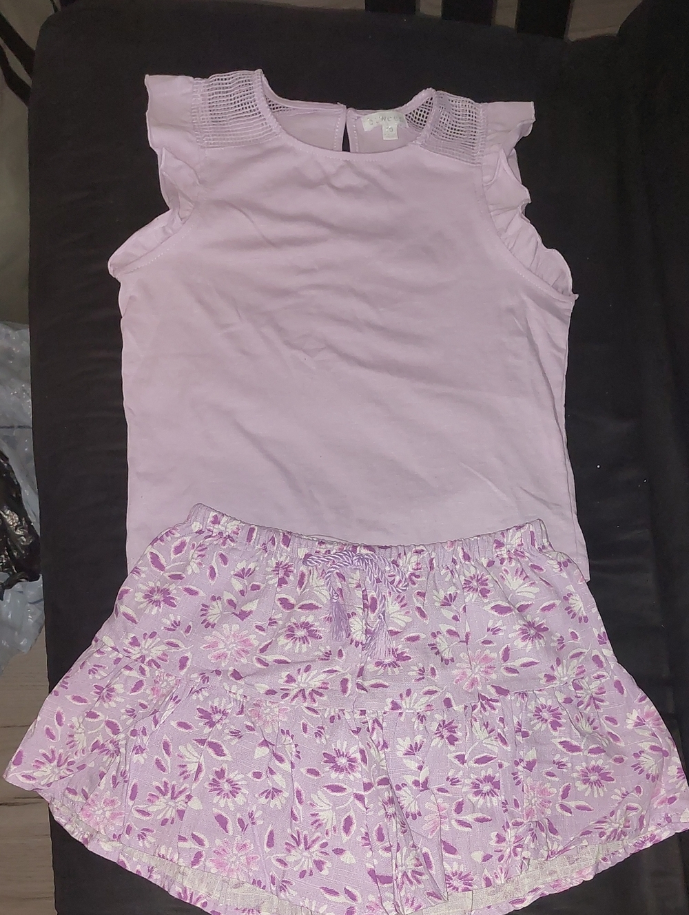 btween Lavender Mesh-Trim Tank Top and Shorts Set